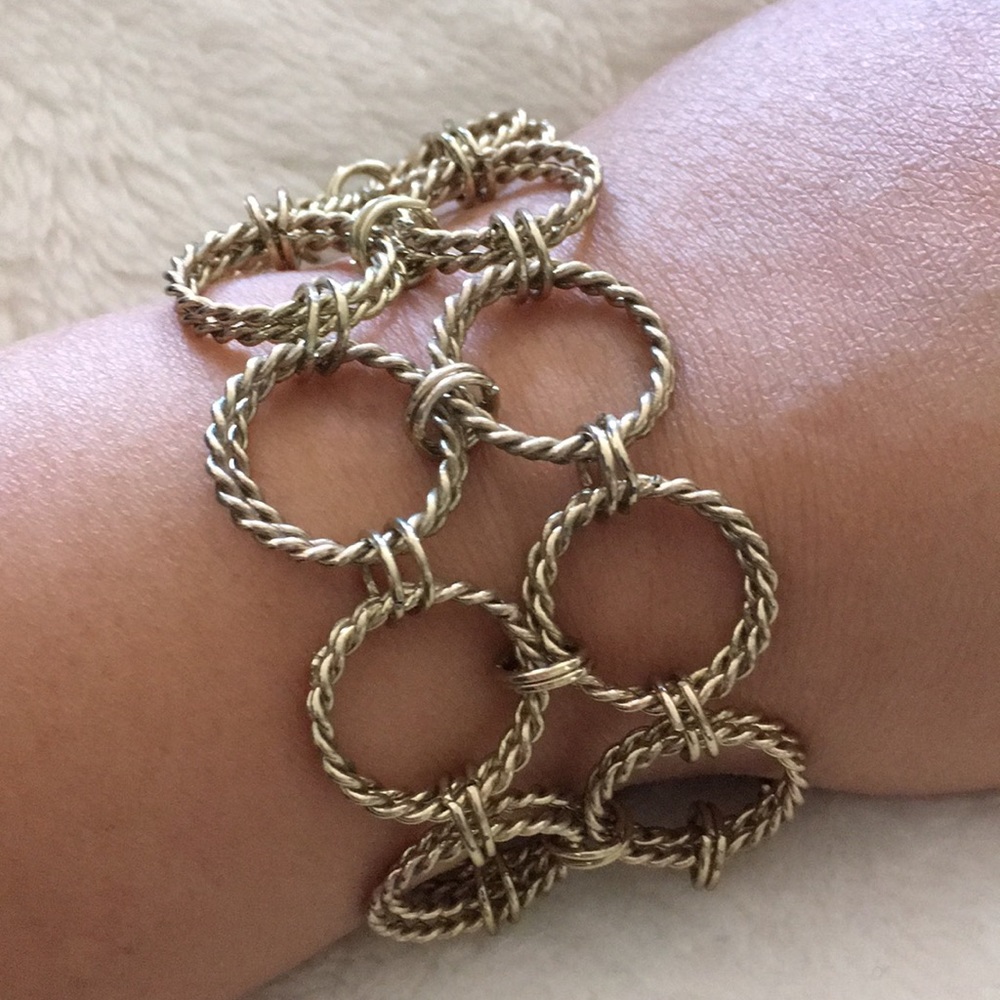 Double Row Circle Link Gold Toned Bracelet